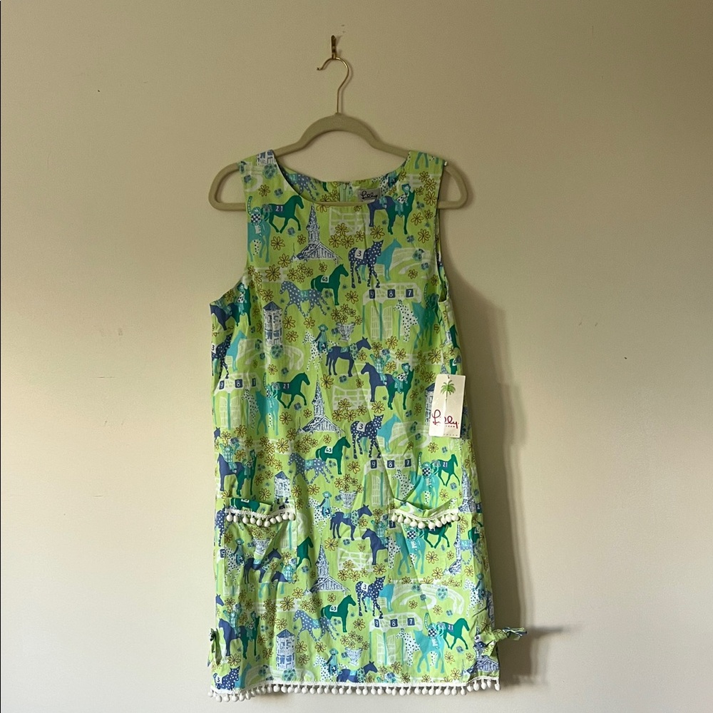 Lilly Pulitzer Green and Blue Horsey and pom-pom  Dress